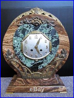 Antique Art Deco-Style French Medaille D'Or Marble Clock with Pair of Urns