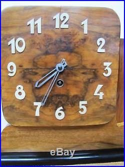 Antique Art Deco Wooden Inlaid Nude Lady Mantel Clock