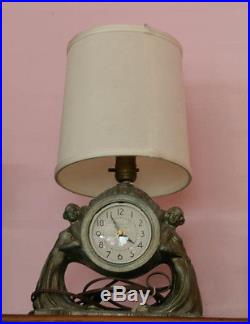 Antique Art Deco period Frankart semi nude double nymph clock and lamp in one