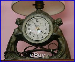 Antique Art Deco period Frankart semi nude double nymph clock and lamp in one