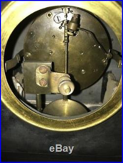 Antique Black slate Mantle Clock Chimes, presentation 1921 tovil paper mill maid