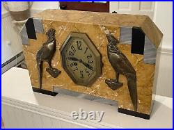 Antique Clock Art Deco French Marble Pheasants Rare Needs Repair As Is