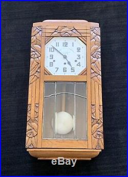 Antique Comptoir Cardinet Paris Wall Clock Oak Casework Art Deco