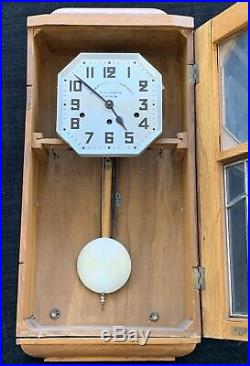 Antique Comptoir Cardinet Paris Wall Clock Oak Casework Art Deco