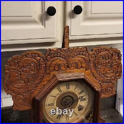 Antique E. INGRAHAM Carved Oak Gingerbread Parlor Mantel Shelf Clock key PARTS