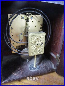 Antique English Oak & Rosewood Veneer Art Deco 8 Day Mantel Clock