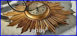 Antique English Starburst Sunburst Wall Clock Art Deco Gilt Wood