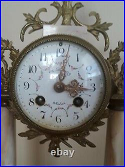 Antique French 3 pc Marble Portico Striking Urn Clock Set