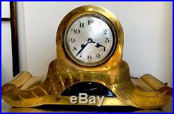 Antique French Art Deco Brass Case Mantel Clock