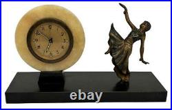 Antique French Art Deco Dancing Flapper Girl Cold Painted Bronzed Figural Clock