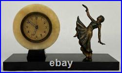 Antique French Art Deco Dancing Flapper Girl Cold Painted Bronzed Figural Clock