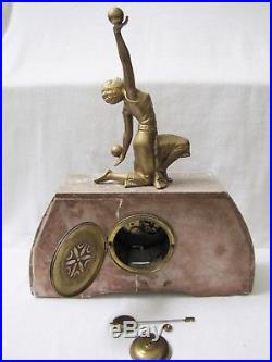 Antique French Art Deco Lady Figural Marble Mantel Clock