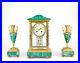 Antique French Art Deco Malachite & Champleve Crystal Regulator Mantle Clock