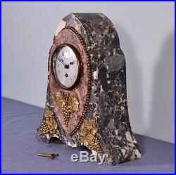 Antique French Art Deco Marble Clock with Bronze Fittings