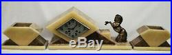 Antique French Art Deco Onyx Marble Clock & Garnitures with Horse Must See