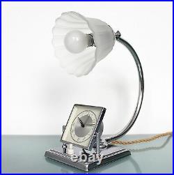 Antique French CLOCK LAMP Mantel Alarm TOP UNUSUAL Combination Art Deco CHROMED