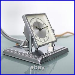 Antique French CLOCK LAMP Mantel Alarm TOP UNUSUAL Combination Art Deco CHROMED