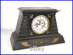 Antique French Egyptian Revival Black Marble Art Deco Shelf Clock
