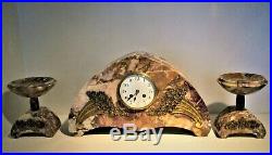 Antique French Marble Clock Large Garniture Art Deco Period