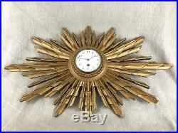 Antique French Wall Clock Gold Sunburst Louis XVI Style Art Deco Clockwork