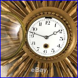 Antique French Wall Clock Gold Sunburst Louis XVI Style Art Deco Clockwork
