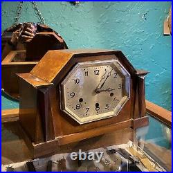 Antique Fully Working Westminster Chime 1930s Art Deco Octagonal Mantle Clock