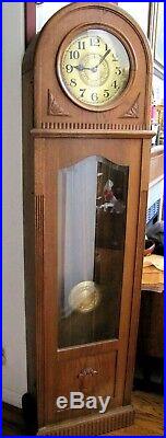 Antique German Art Deco 2 Weight Small Grandfather Clock. Runs and straight