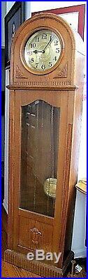 Antique German Art Deco 2 Weight Small Grandfather Clock. Runs and straight