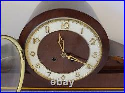Antique German Art Deco Large Footed Oak Mantel Shelf Clock Germany