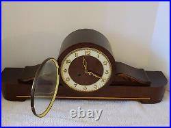 Antique German Art Deco Large Footed Oak Mantel Shelf Clock Germany