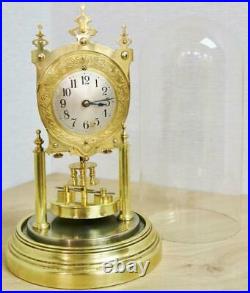Antique German Gustav Becker 400 Day Torsion Mantle Clock Under Glass Dome