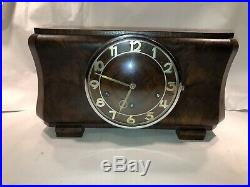 Antique HAC German Westminster Art Deco Mantel Clock With Hurled Wood Case