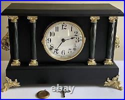 Antique Ingraham 8 Day Mechanical Art Deco Black Mantle Shelf Gong Chime Clock