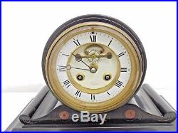 Antique J W Benson Slate Mantel Mantle Clock Art Deco Victorian Red Inlay Enamel