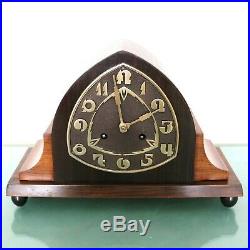 Antique JUNGHANS Mantel Clock REAL ART DECO Gong BRONZE DIAL! Germany RARE Shelf