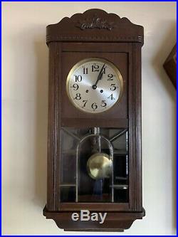 Antique Junghans Regulator German Key Wind Wall Clock 1919 Art Deco 2 Tone Wood