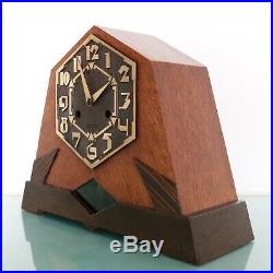 Antique KIENZLE Mantel Clock REAL ART DECO Gong! BRONZE DIAL! Germany RARE Shelf