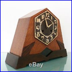 Antique KIENZLE Mantel Clock REAL ART DECO Gong! BRONZE DIAL! Germany RARE Shelf