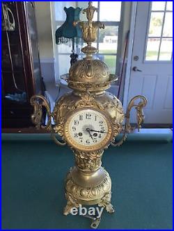 Antique Late 1800's Ormolu Arte Nouveau French Gilt Brass Urn Mantel Clock 24