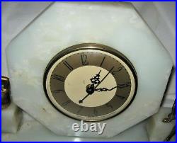 Antique Lg Art Deco Gerdago Pixie Lady Marble Statue Bust Bookends Mantel Clock