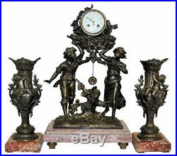 Antique Louis Francois Moreau French Garniture 22.5 High Clock Set