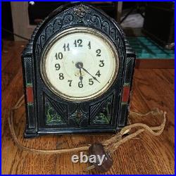 Antique Mantel Table Clock Art Deco Cast Iron Vintage Decor Autochron Gothic 30s