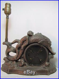 Antique Merman Dauphin Koi Fish Waves Decorative Figural Lamp Clock fabulous dtl