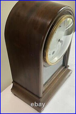 Antique New Haven Art Deco Mantle Shelf Gong Chime Beveled Glass Clock with Key
