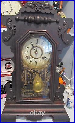 Antique New Haven Kitchen Clock Gingerbread Gothic 8 Day Wind Chime WORKS! SALE