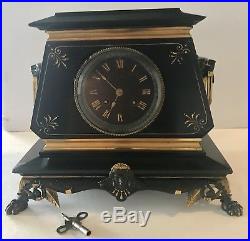 Antique Revival Neo Egyptian Susse Frères French Mantle Marble Clock Art Deco