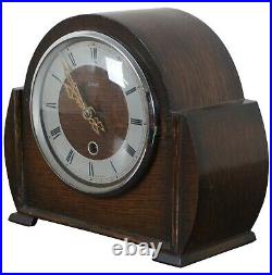 Antique Smiths Enfield Art Deco Oak Mantel Shelf Clock 8 Day England 10