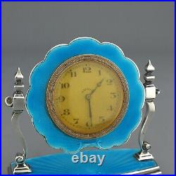 Antique Solid Sterling Silver and Enamel 8 Day Clock. Birmingham, 1928