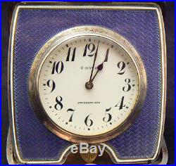Antique Sterling Silver & Guilloche Enamel Travel Clock Art Deco