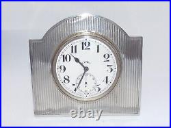 Antique Swiss Sterling Silver Mounted Desk Clock, Bedside Clock, Sheffield 1926